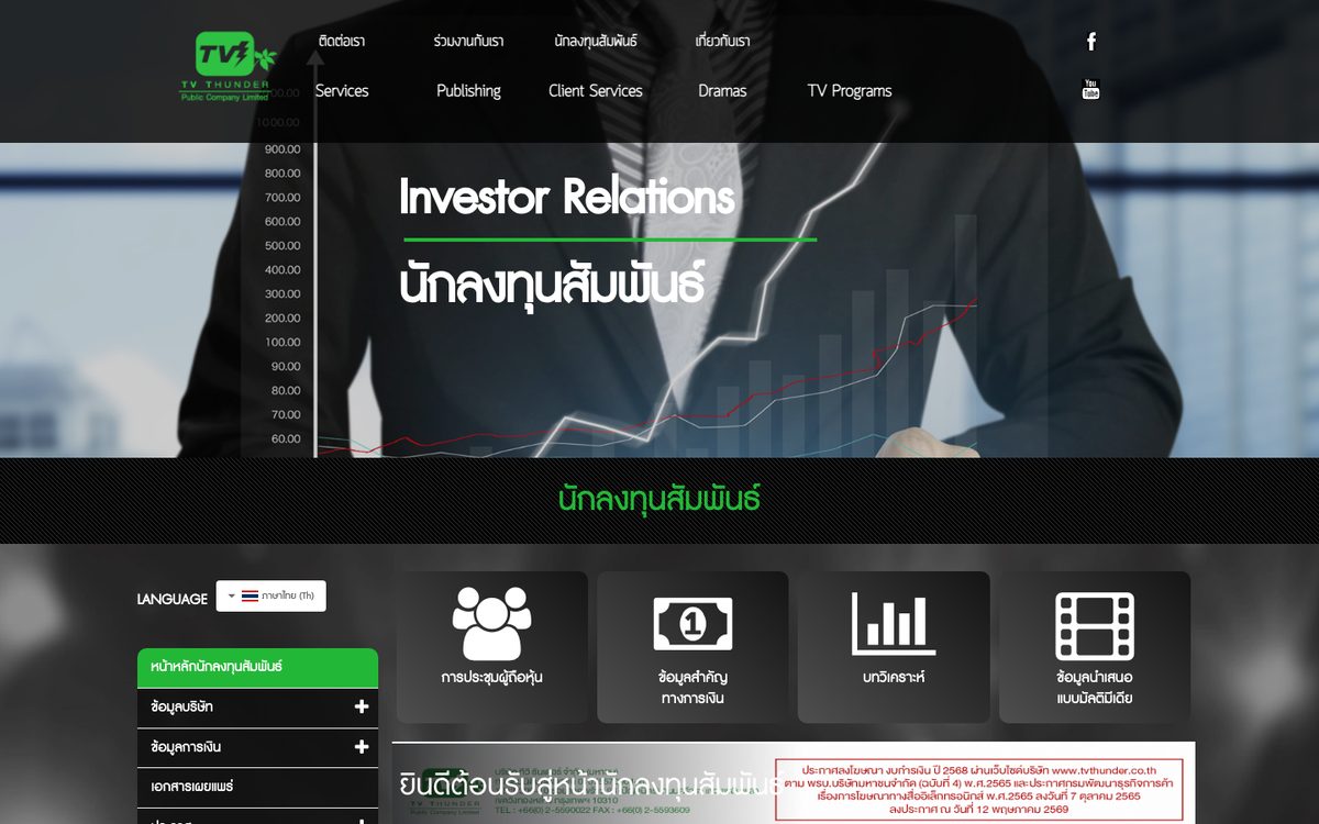 บริษัท ทีวี ธันเดอร์ จำกัด (มหาชน) investor relations site